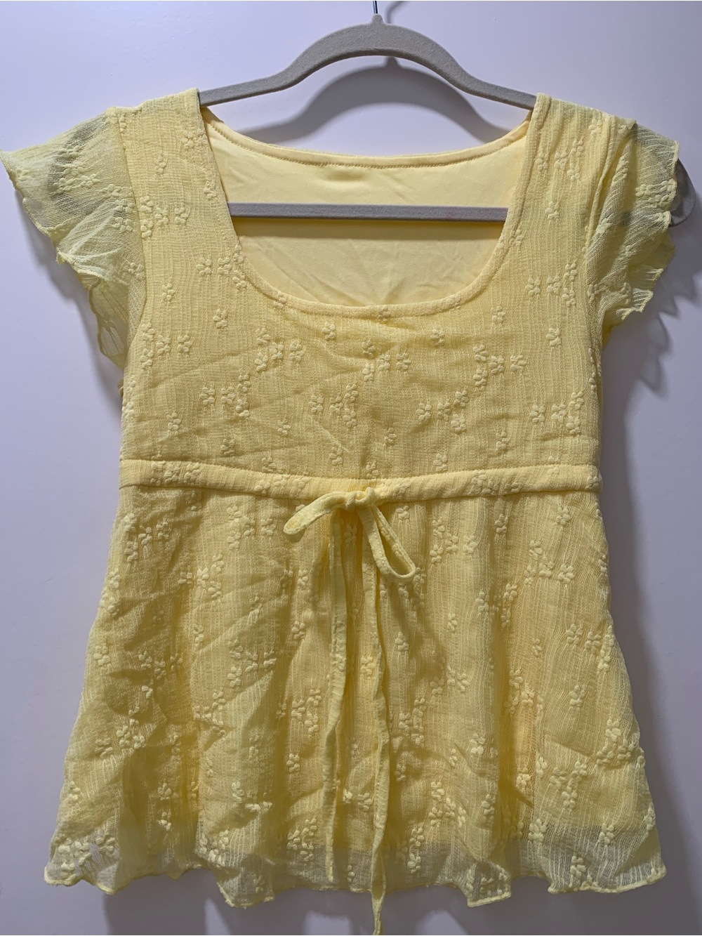 Women's Yellow Scoop Neck Tie-Waist Top